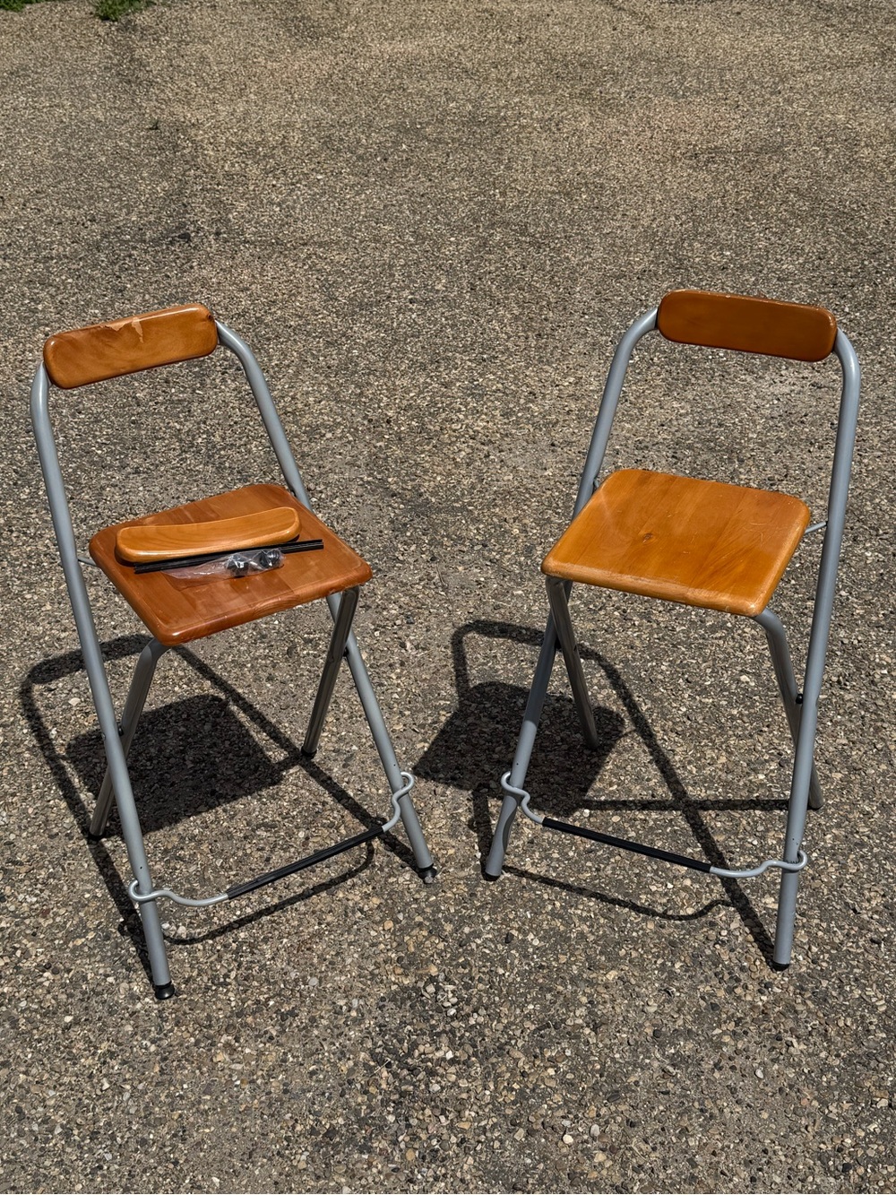 Set of 2 Vintage c1990s IKEA Dennis Folding Bar Stools Wood Metal Chairs 25”